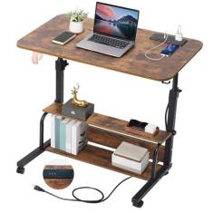 Imagem de Mesa de pé pequena para computador, mesa pequena para quarto, mesa de canto para espaços pequenos, mesa de escritório pequena ajustável, mini mesa de suporte para laptop, mesa portátil com rodinhas