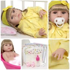 Imagem de Boneca Reborn Realista Menina Loira Com Kit Acessórios - Cegonha Rebor