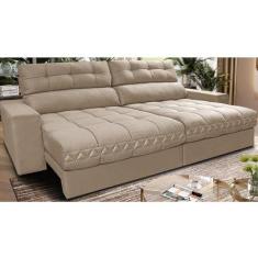 Imagem de Sofá Retrátil e Reclinável 2,12m Molas Ensacadas Cama Inbox Brasil Velusoft Bege