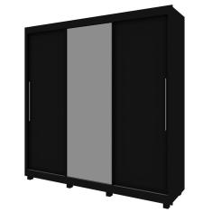Imagem de Guarda-Roupa Solteiro Gelius Royale 3 Portas com Espelho Preto Madeirado