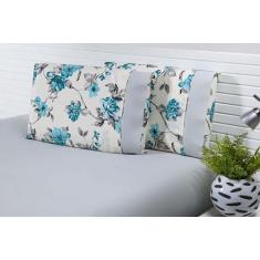 Imagem de Jogo Lençol Solteiro 2 Peças 180 Fios Floral Cinza Barrado - Mtr Enxov