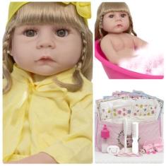 Imagem de Boneca Reborn Loira Princesa Abigail + Bolsa Acessórios - Cegonha Rebo