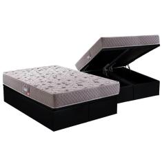 Imagem de Cama Box Baú Queen: Colchão Anatômico Herval D45 / Ag65 Black Double Face + Base Black(158X198)