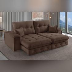 Imagem de Sofá Retrátil Reclinável 230cm Istambul Yescasa Marrom Escuro