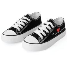 Imagem de Tênis infantil de lona de cano baixo e cano alto de lona, cadarço moderno, casual, para meninos e meninas, Preto/vermelho, 16