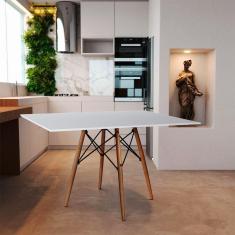 Imagem de Mesa Eiffel Design Charles Eames Retangular Branca 120x75cm Base Madeira - Cor: Branco