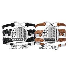 Imagem de DIYthinker Pulseira com estampa abstrata de flores do Egito Antigo Conjunto duplo de pulseira de corda de couro