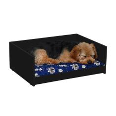 Imagem de Cama Pet Retangular Resistente Caminha Estofada Ultra Macia Almofada Removível Lavável Para Cachorro Gato D&V - Preto/Azul- RPM
