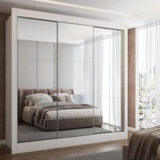 Imagem de Guarda-Roupa Casal Flórida 3 Portas De Correr Com Espelho Branco Fosco
