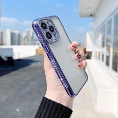 Imagem de Capa Diamond para iPhone 13 Pro Max 12 11 Pro Xs Max Xr 7 8 14 Plus Electroplate Silicone Transparente Soft Back Cover, Roxo, Para iPhone 12