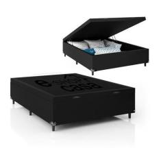 Imagem de Base Box Baú Casal Suede Preta - 45x138x188 - RR COLCHOES