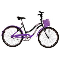 Imagem de Bicicleta Retrô Vintage Aro 26 Feminina Beach Preto com Lilás
