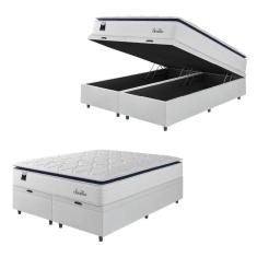 Imagem de Cama Box Baú Casal Queen Colchão Molas Ensacadas Com Pillow Sevilha 158x198x74cm Branco/cinza Hellen