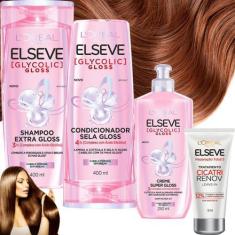 Imagem de Kit Gloss Creme Pentear Cicatri Renov Acido Glycolic Elseve - Loreal P