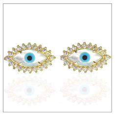 Imagem de Brinco Olho Grego Madrepérola Navete E Zircônias Em Ouro 18k