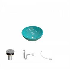 Imagem de Kit Cuba R35 Com Válvula Click 1 Polegada B E Sifão Pvc E Flexível Compace  Turquesa