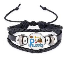 Imagem de DIYthinker Pulseira de couro trançado com estampa de marco nacional da Rússia