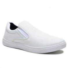 Imagem de Tênis Casual Masculino Slip On Elástico Textura Conforto Branco