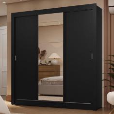 Imagem de Guarda-roupa Casal 3 Portas De Correr Com Espelho 2 Gavetas Preto Sublime Madesa Preto