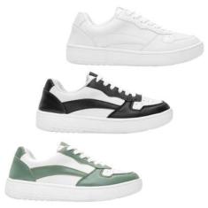 Imagem de Kit 3 Pares Tênis Casual Feminino com Recortes Dia a Dia-Feminino