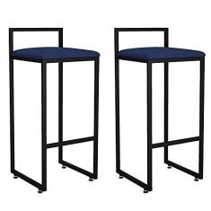 Imagem de Kit 02 Banquetas Altas Para Cozinha Sala de Jantar Hanna L02 Preto Suede Azul Marinho - Lyam Decor