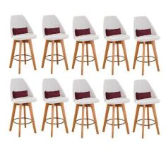 Imagem de Kit 10 Banquetas Alta Maya Giratória Com Encosto Gourmet Linho Bege e 