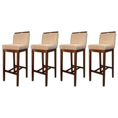 Imagem de Kit 4 Banquetas Alta Estofadas para Bancada Líbia Madeira Capuccino Suede Bege CCS