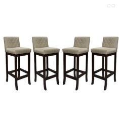 Imagem de Kit 4 Banquetas Alta para Bancada Tóquio Madeira Maciça Matelassê Suede Bege CCS