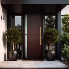 Imagem de Porta de Aluminio Lambril 210x100cm com Puxador Super Visione Marrom Corten Dourado