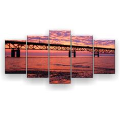 Imagem de Quadro Decorativo Ponte Céu Lilás 129x61 5 Peças