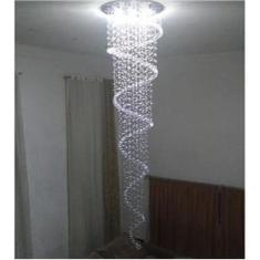 Imagem de Lustre De Cristal Espiral Para Vão De Escada Com 3,20 Metros De Altura,Base De Inox Com 40CM De Diâm