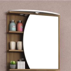 Imagem de Espelheira para Banheiro com LED 1 Porta 3 Prateleiras Duna Móveis Bosi Nogal/