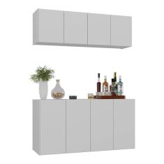 Imagem de Kit Bar Armário Aéreo E Aparador 4 Portas Multimóveis Mp1075 Branco Branco