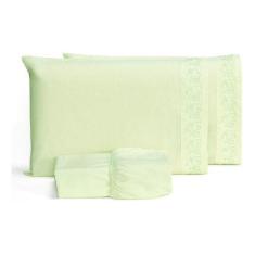 Imagem de Jogo De Lençol Casal Box Bordado Percal Puro Algodão 3Peças - Lu Enxov