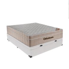 Imagem de Cama Box Baú Branco e Colchão Airtech SpringPocket Casal Ortobom