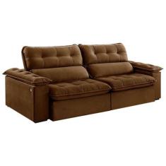 Imagem de Sofá 3 Lugares Retrátil e Reclinável Jobi com USB Veludo Marrom 234 cm