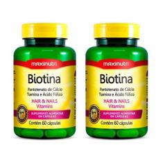 Imagem de Kit 02 Biotina Cabelo Unhas Vitaminas + Acido Fólico 60 Caps - Maxinut