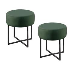 Imagem de Conjunto - 2 Puffs Banqueta Otávio Base Metálica Preta Luxo - Castella