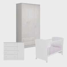 Imagem de Quarto de Bebê Completo Berço com Rodízios, Guarda Roupa e Cômoda Linha Doce Sonho Branco Qmovi - bigshops