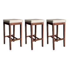 Imagem de Kit 3 Banquetas Alta Estofada Bali 74 Cm Madeira Maciça Suede Bege CCS