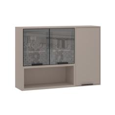 Imagem de Armário Aéreo 120cm 3 Portas Com Vidro Reflecta Stylo Luciane Móveis Cinammon