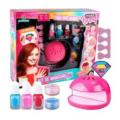 Imagem de Kit Manicure Infantil 3 Esmaltes Secador com Lâmpada Lixa Make Brinq
