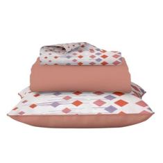 Imagem de Jogo de Cama Lençol Casal Rosa Claro 100% Algodão 3pçs 120 Fios