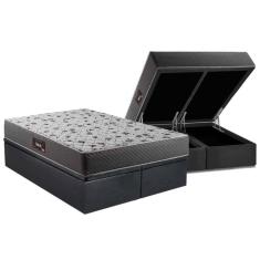 Imagem de Cama Box Baú Queen: Colchão Espuma Herval D28 Black Double Face + Base CRC Suede Gray(158x198)