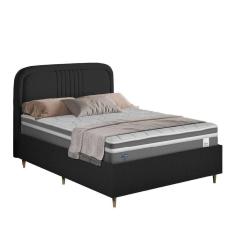 Imagem de Conjunto Base Cama Box Casal Desmontável E Cabeceira Chicago Suede Preto Dobuê