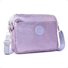 Imagem de Shoulder Bag Bolsa Transversal Alça De Ombro Feminina Necessaire Pochete Moderna Viagem Resistente À Água Reforçada Tira Colo 1,6 Litros, Roxo Metálico