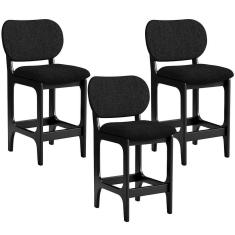 Imagem de Kit 03 Banquetas Baixa Bar Cozinha E Sala De Jantar Fixa Betta L02 Preto Linho Chumbo