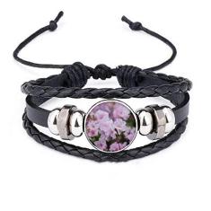 Imagem de DIYthinker Pulseira rosa branca com lindas flores trançadas em couro trançado