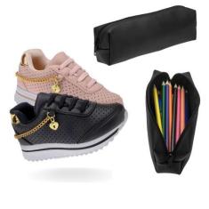 Imagem de Tênis Infantil Feminino Com 2 Cores Tam 24 Ao 34 Com Estojo - Club Hap