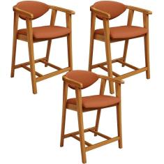 Imagem de Kit 03 Banquetas Baixa Cozinha Bancada Cecília L02 Tecido Terracota